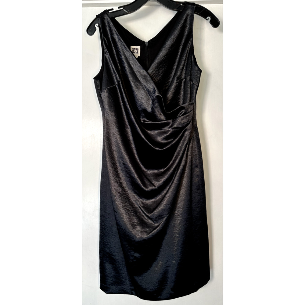 Anne Klein Vintage Black Satin Sleeveless Ruched Cocktail Dress Womens Size 8